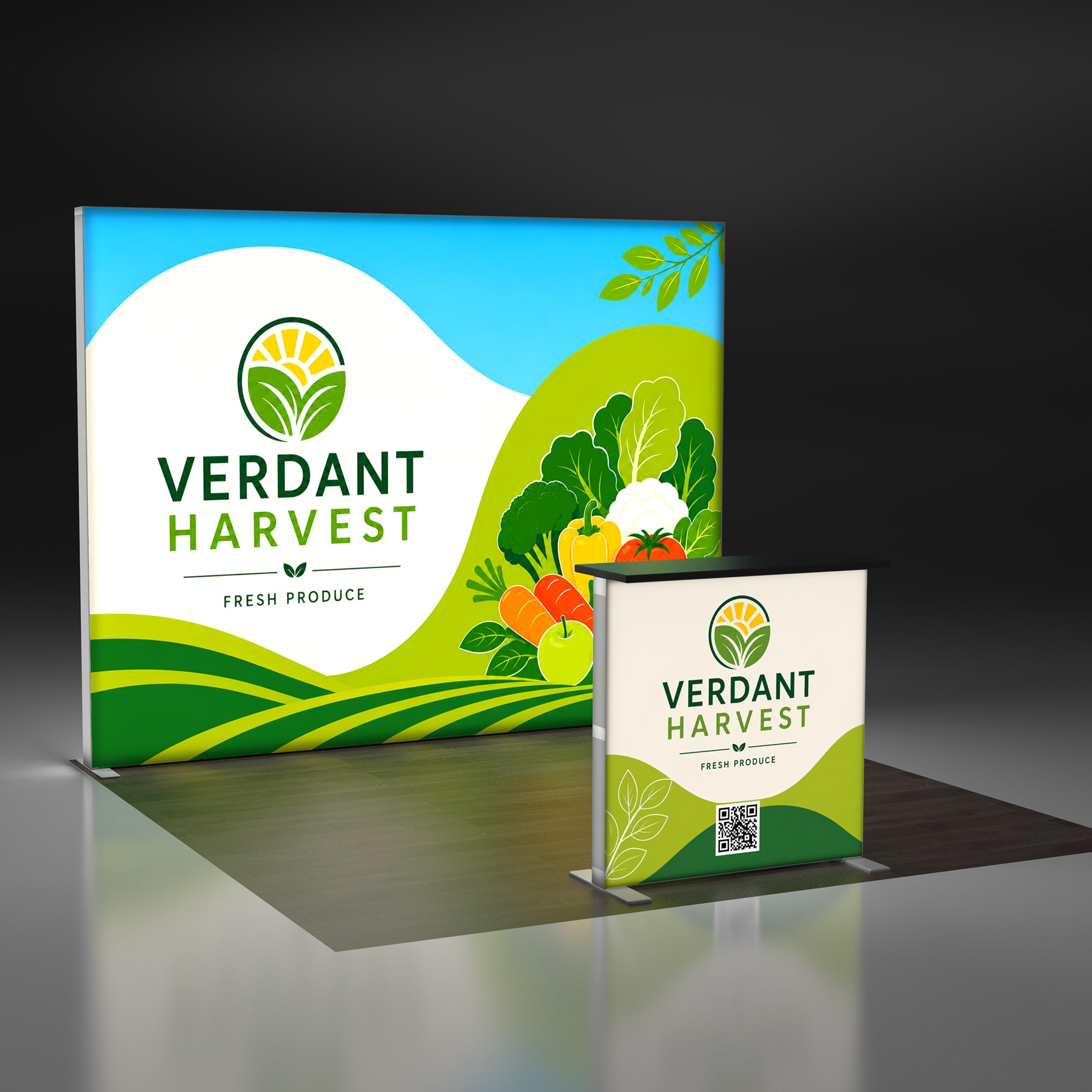 Custom Continuous SEG Lightbox Wall, 10x10 EdgeLumi Backlit Booth with Matching SEG Counter - QuickShowDisplay