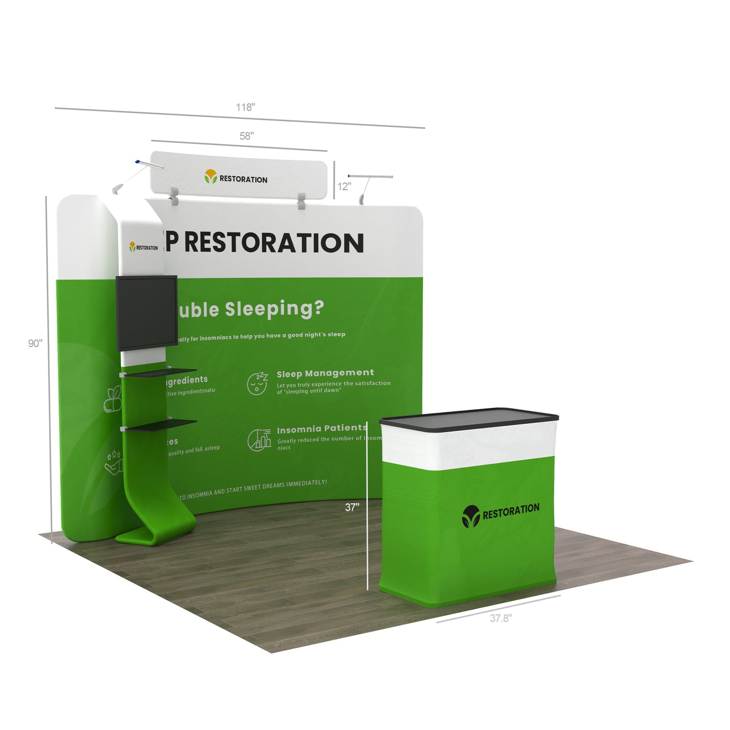 10x10 TenseFlex Curved Media Trade Show Booth - Waterfall