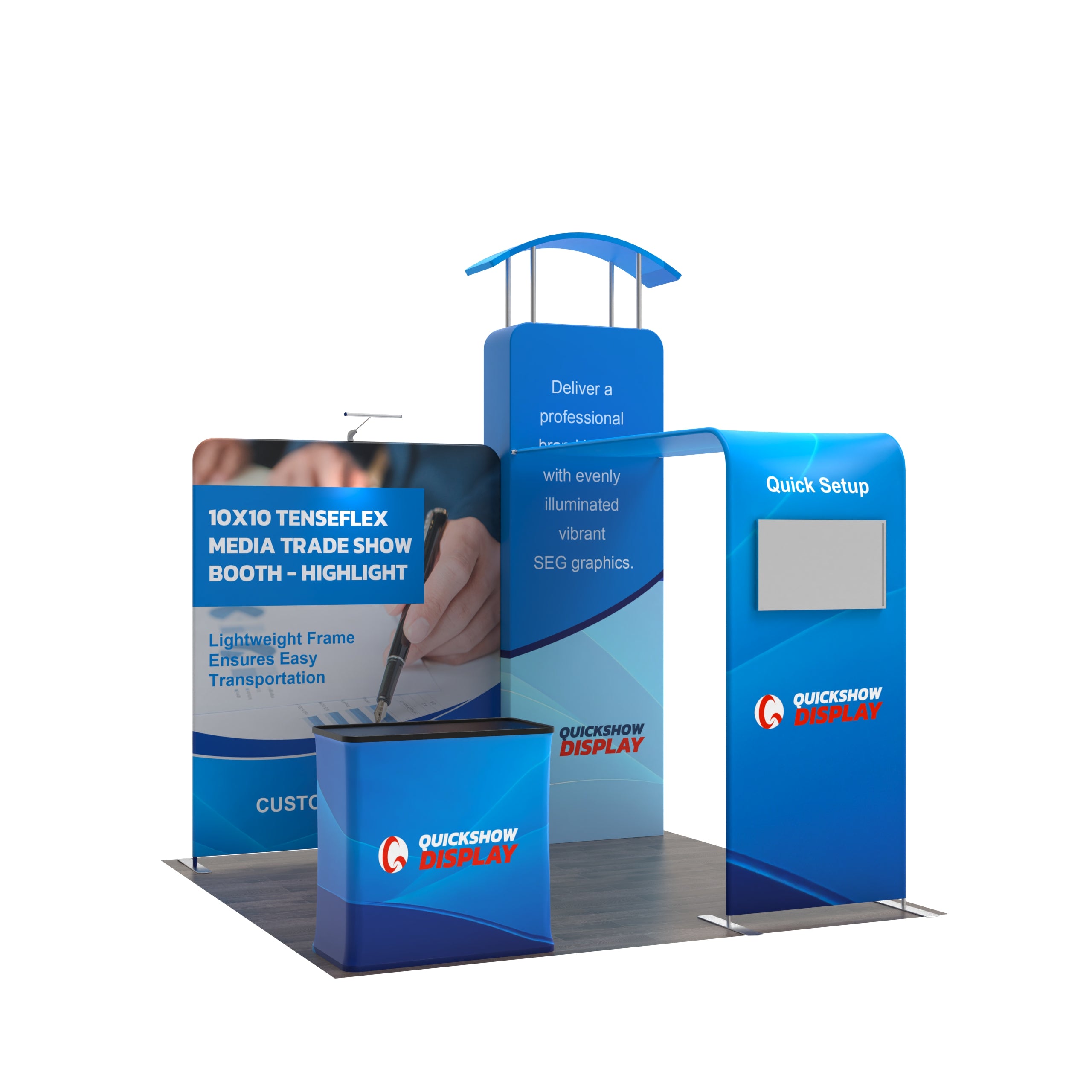 10x10 TenseFlex Media Trade Show Booth - HighLight - QuickShowDisplay