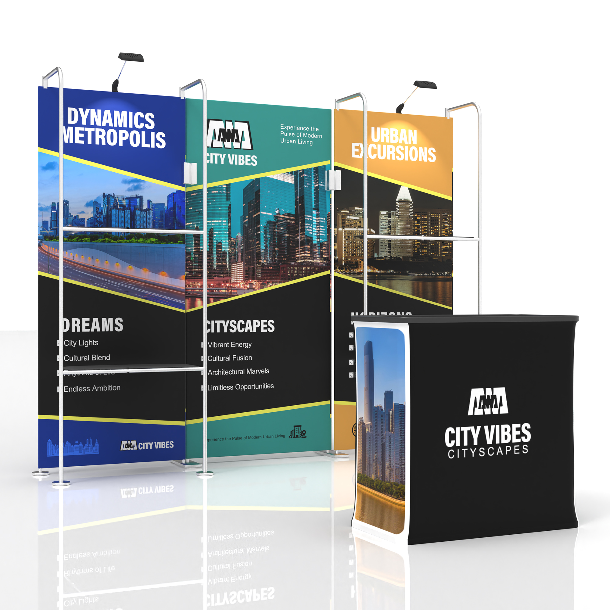 10x10 TenseFlex Trade Show Booth - Merchandising