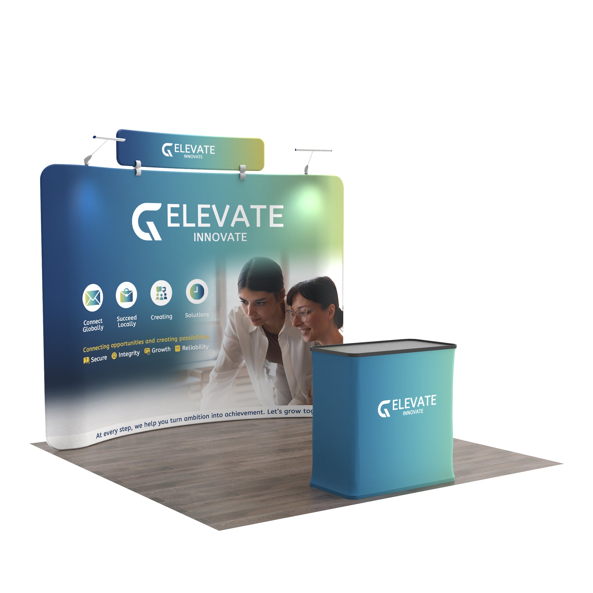 10x10 TenseFlex Curved Trade Show Booth - Header - QuickShowDisplay