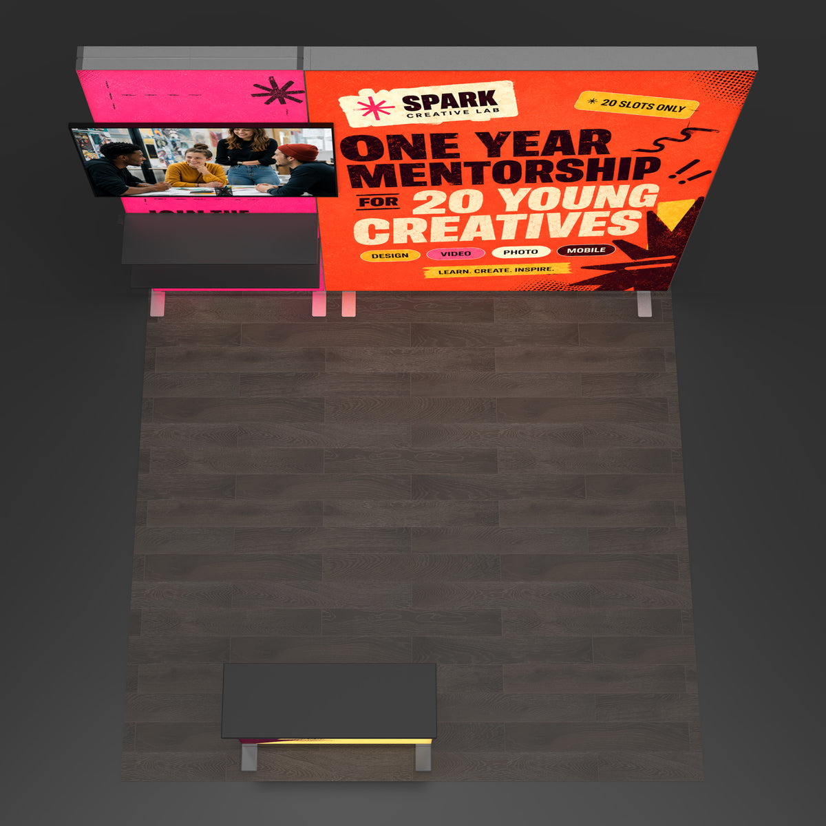 10x10 EdgeLumi™ Modular SEG Backlit Trade Show Booth with Mechandising Shelving - QuickShowDisplay