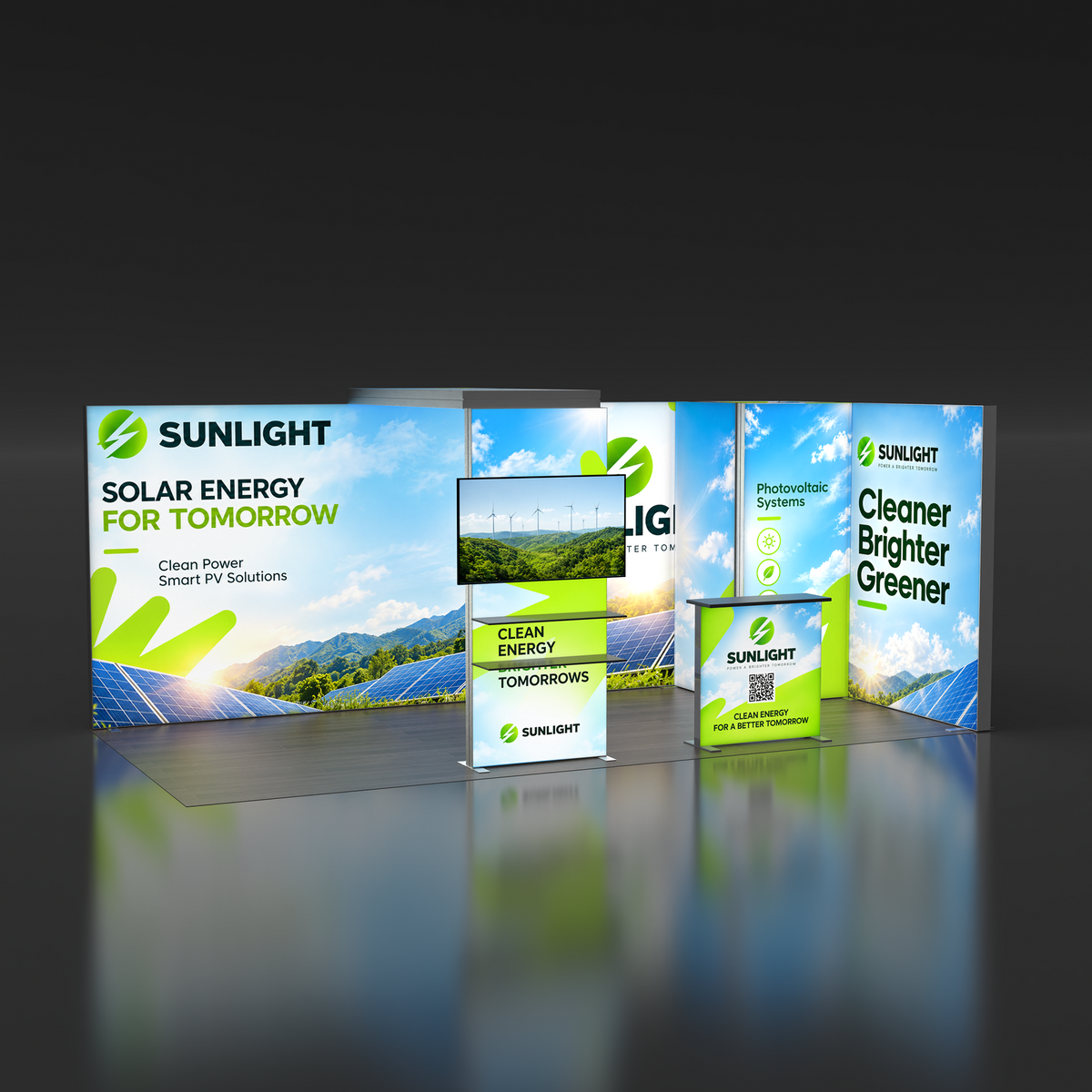 10x20 EdgeLumi™ L-Shaped SEG Backlit Trade Show Booth Display with Storage