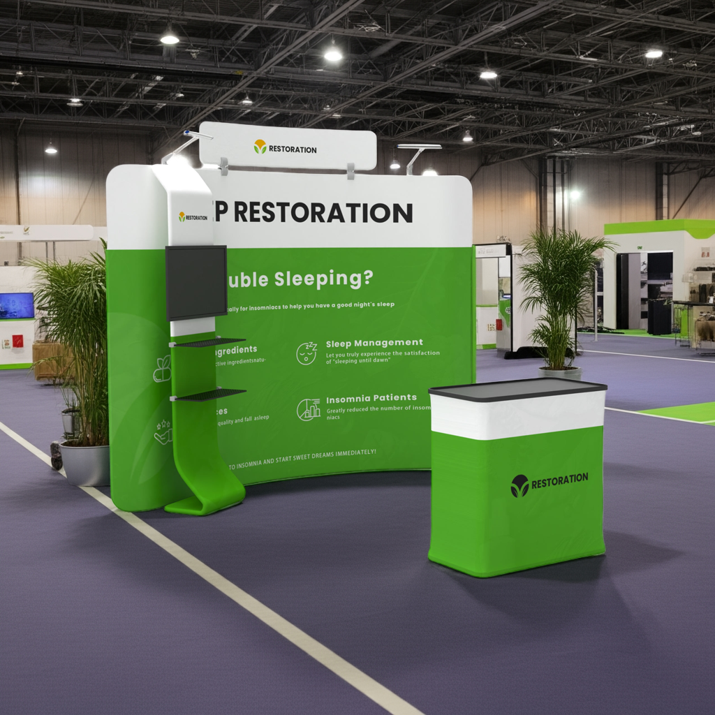 10x10 TenseFlex Curved Media Trade Show Booth - Waterfall