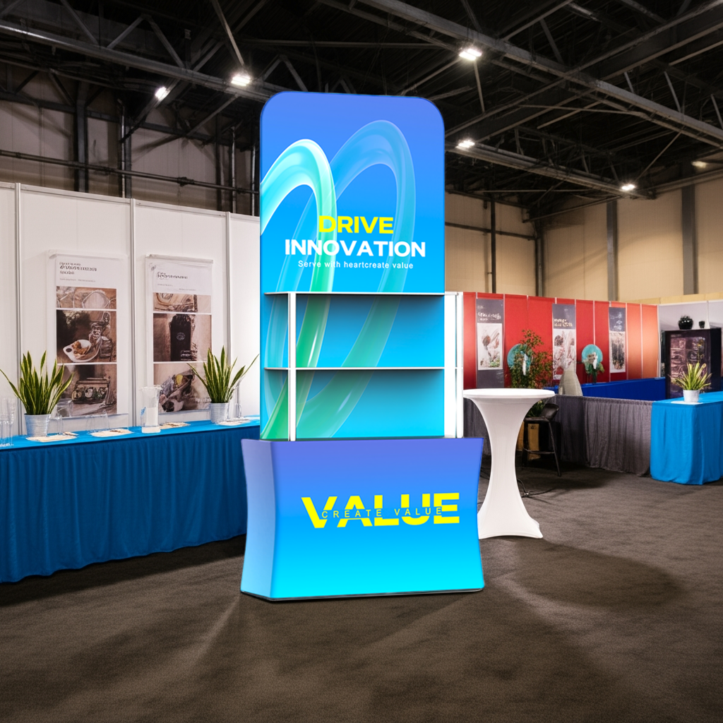 Portable Backwall Banner Stand with Header - QuickShowDisplay