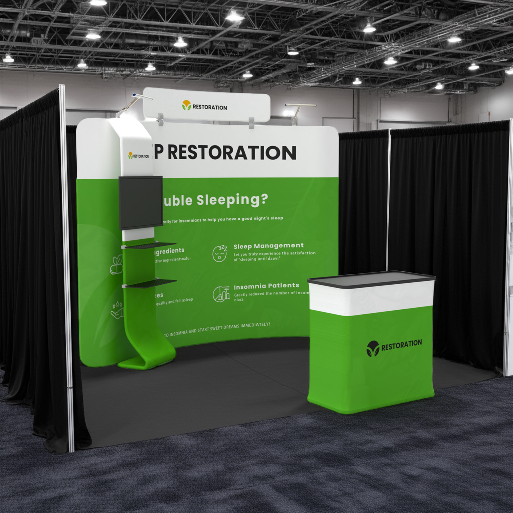 10x10 TenseFlex Curved Media Trade Show Booth - Waterfall