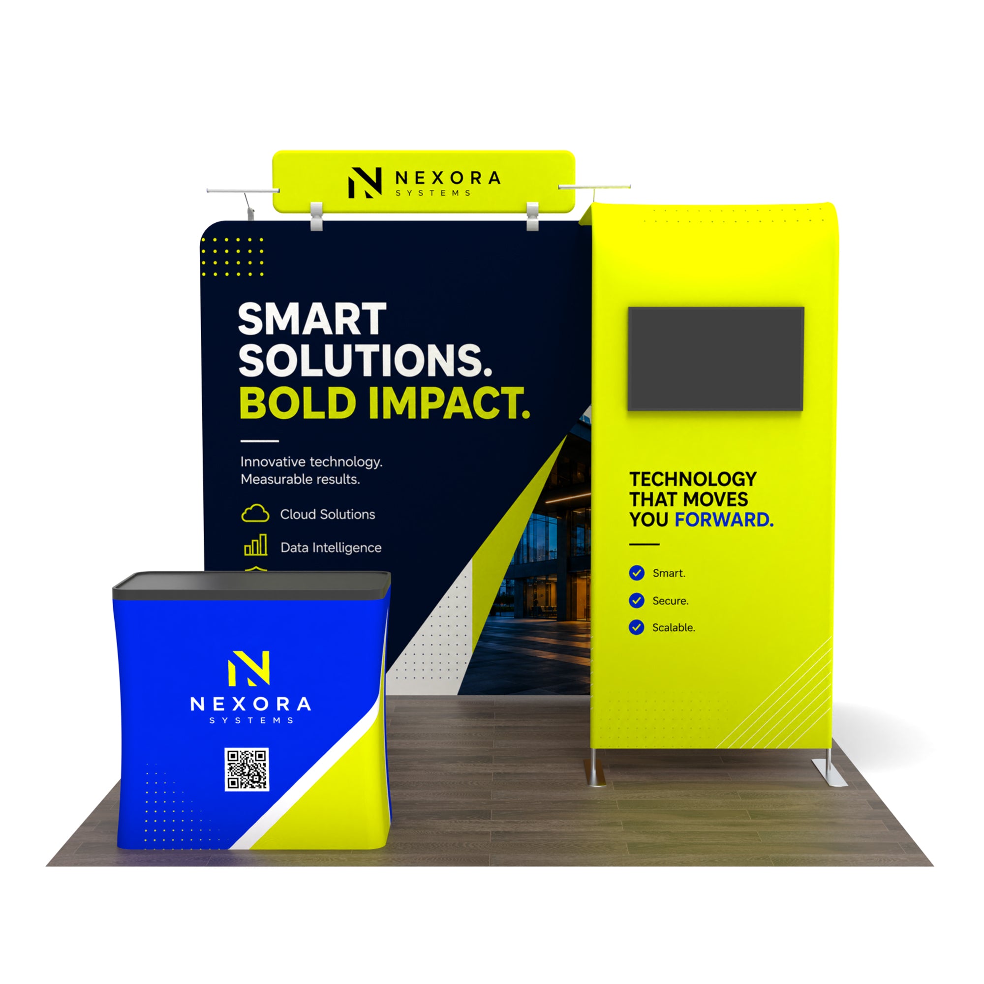 10x10 TenseFlex™ Media Half-Bridge Booth Display - QuickShowDisplay