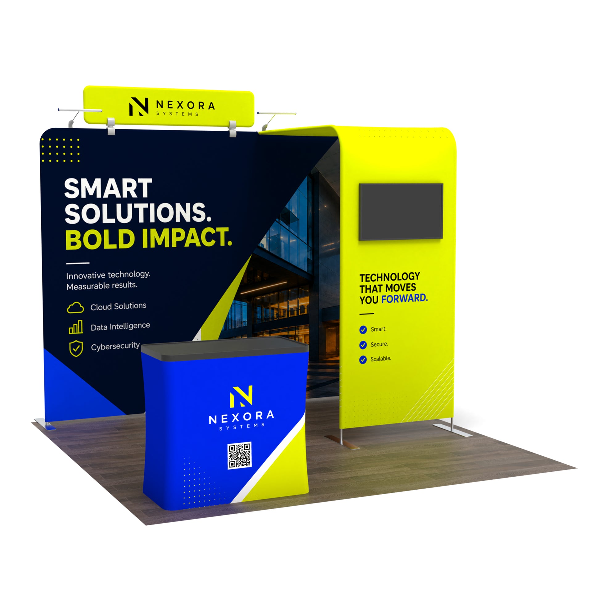 10x10 TenseFlex™ Media Half-Bridge Booth Display - QuickShowDisplay