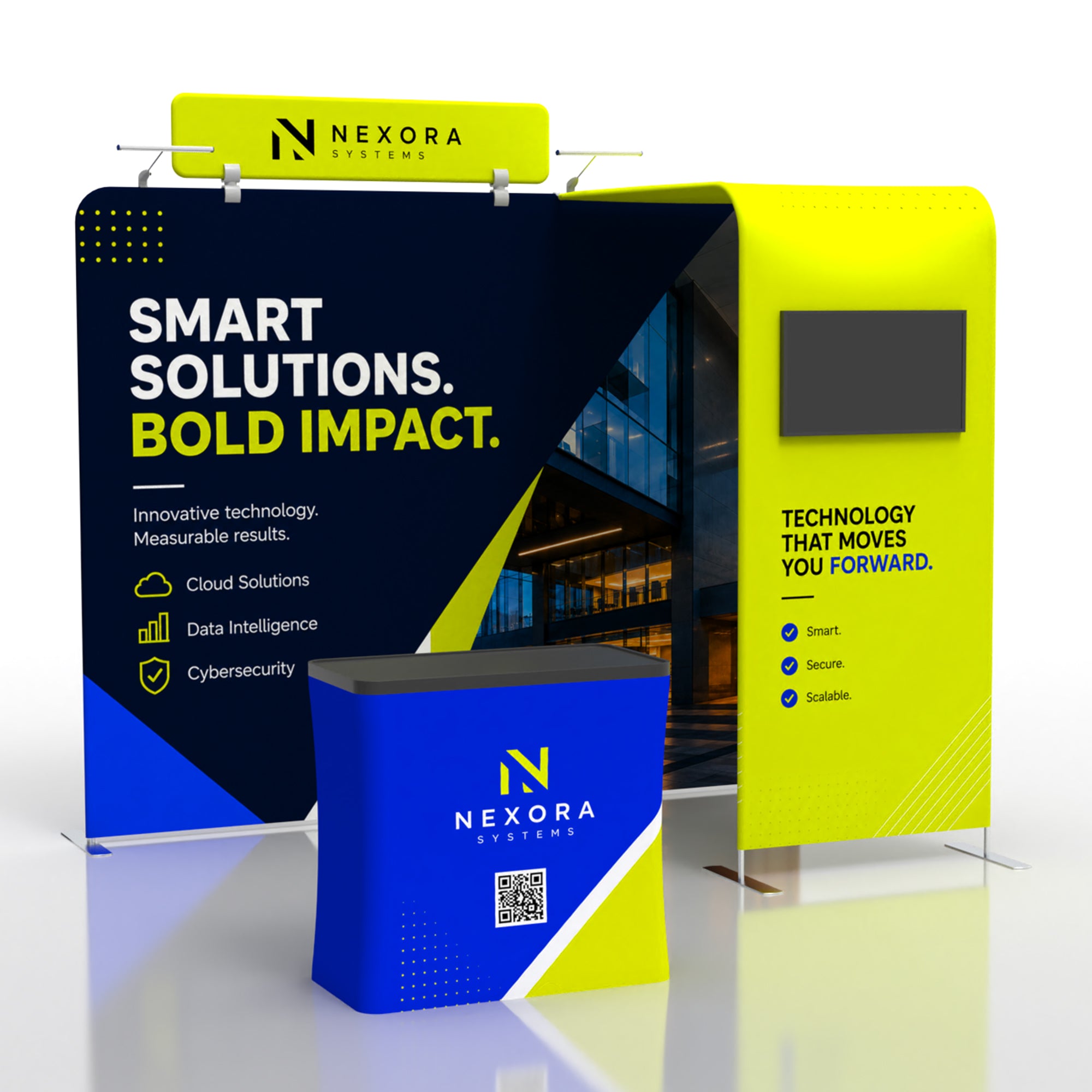 10x10 TenseFlex™ Media Half-Bridge Booth Display - QuickShowDisplay