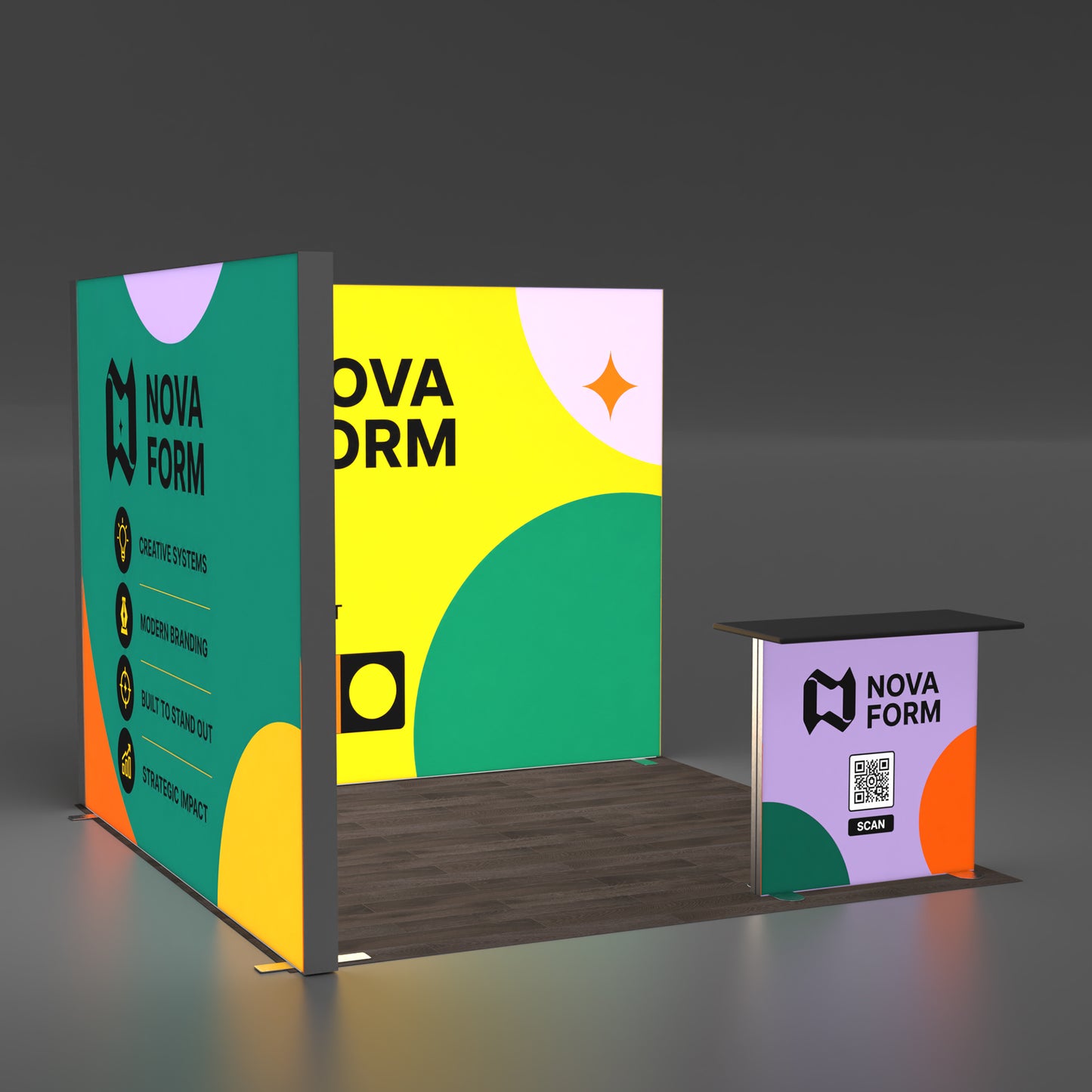 10x10 EdgeLumi™ PRO Aluminum Modular L-Shaped SEG Backlit Booth Display - QuickShowDisplay
