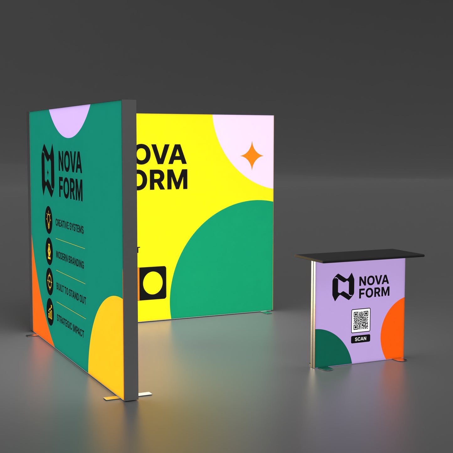 10x10 EdgeLumi™ PRO Aluminum Modular L-Shaped SEG Backlit Booth Display - QuickShowDisplay
