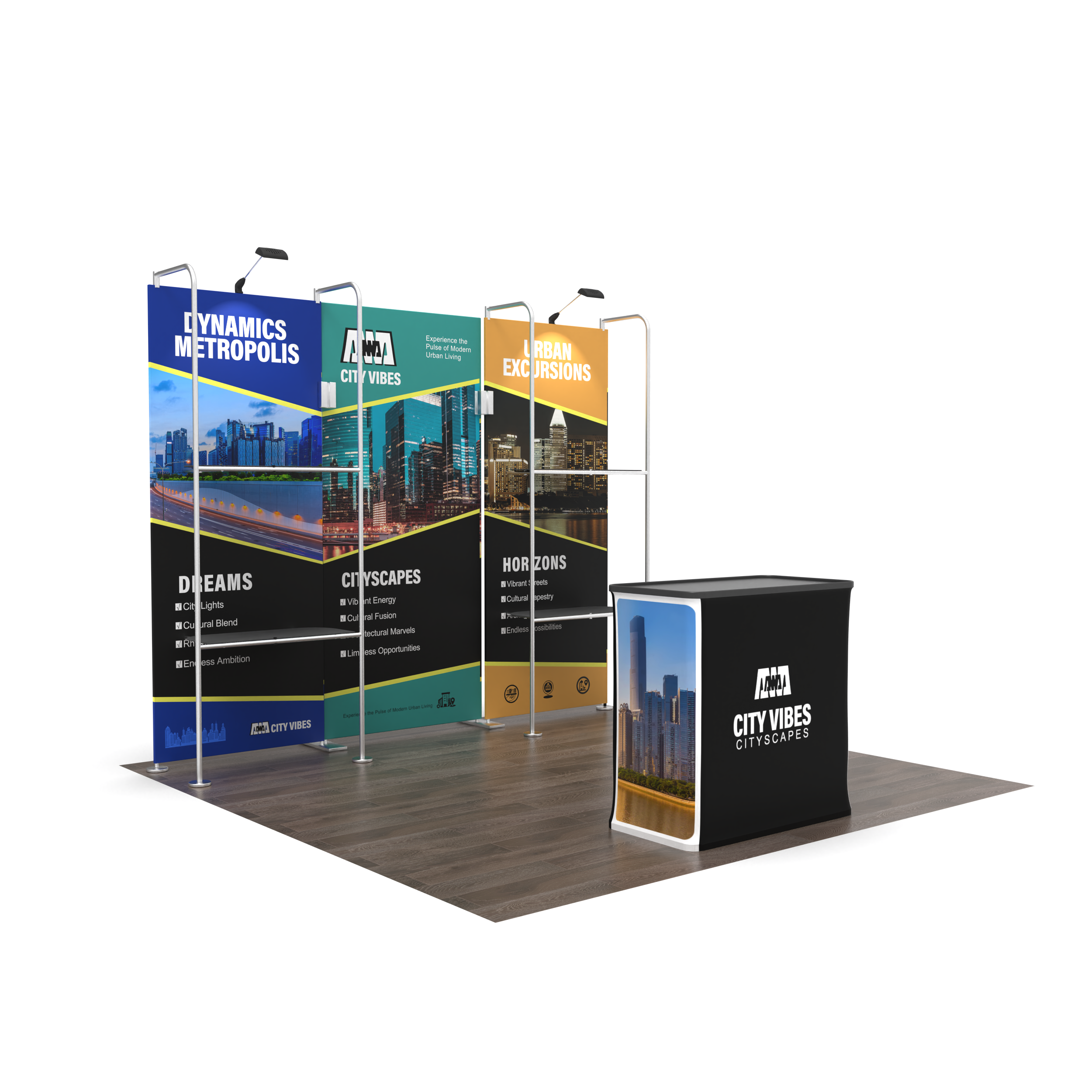10x10 TenseFlex Trade Show Displays - Merchandising