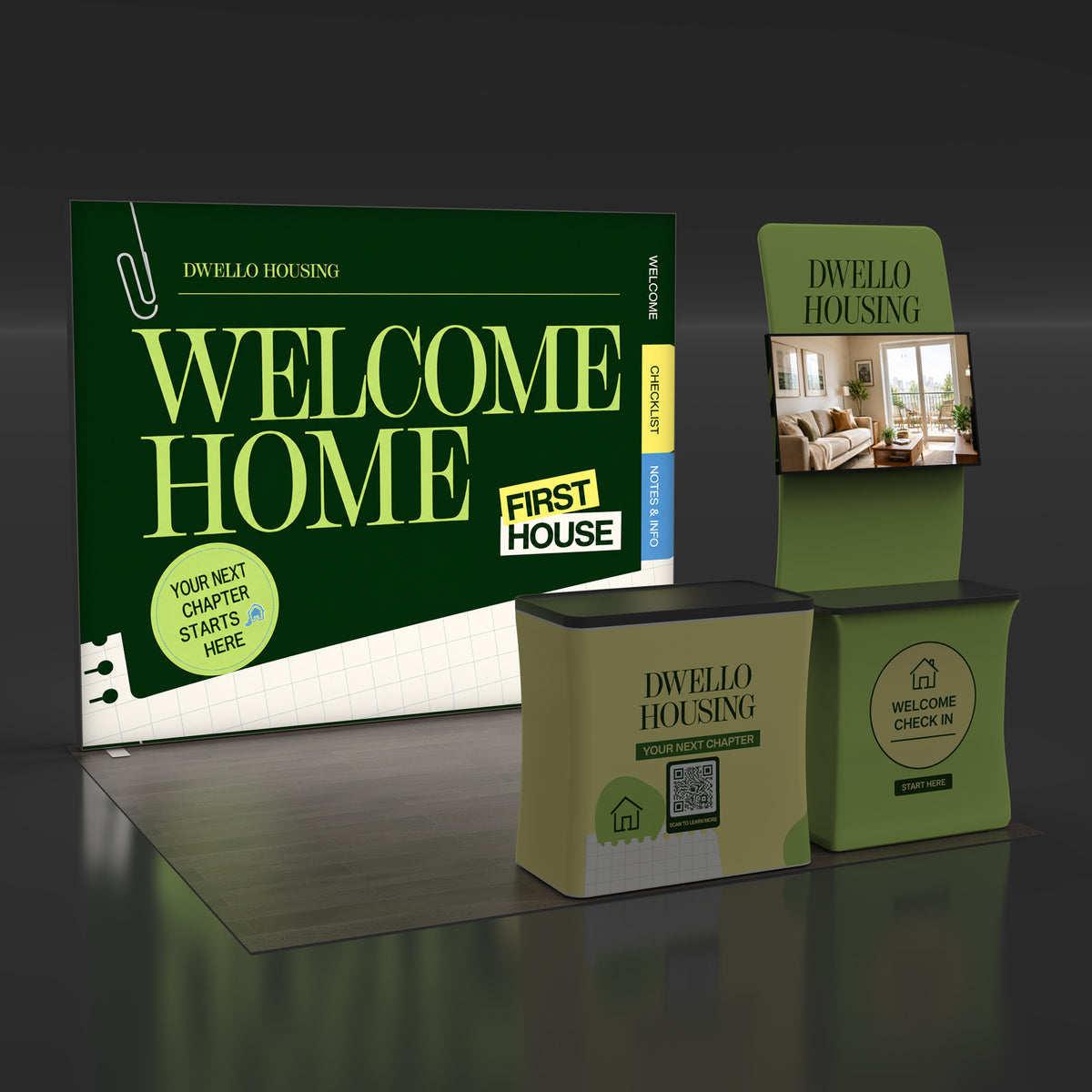 10x10 EdgeLumi™ Inile Backlit SEG Trade Show Booth with Monitor Stand - QuickShowDisplay