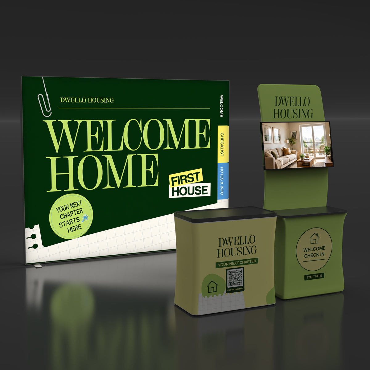 10x10 EdgeLumi™ Inile Backlit SEG Trade Show Booth with Monitor Stand - QuickShowDisplay