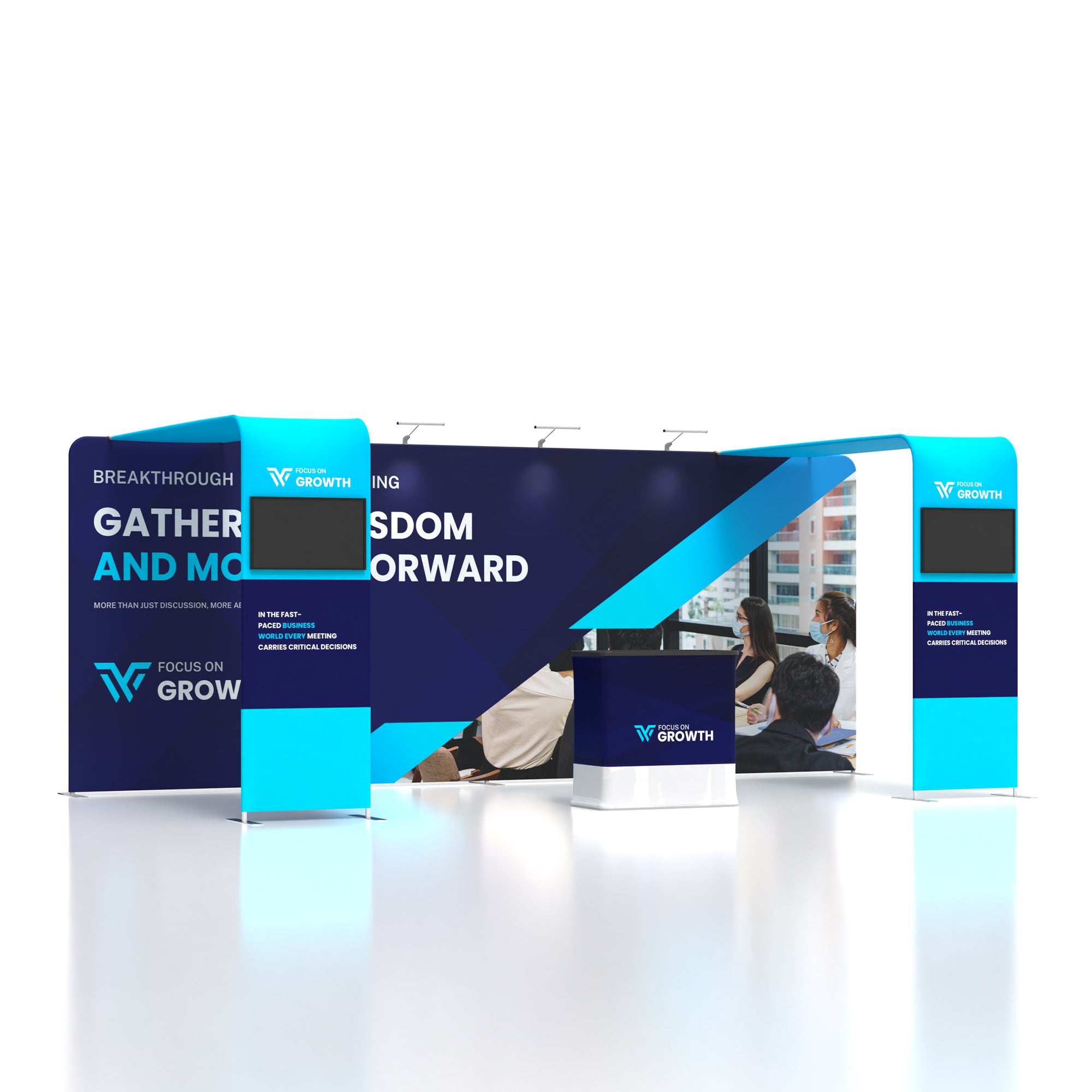 10x20 TenseFlex Media Trade Show Booth - Double Bridge - QuickShowDisplay