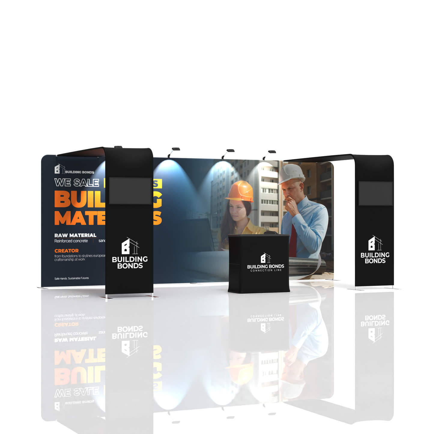 10x20 TenseFlex Media Trade Show Displays - Double Bridge