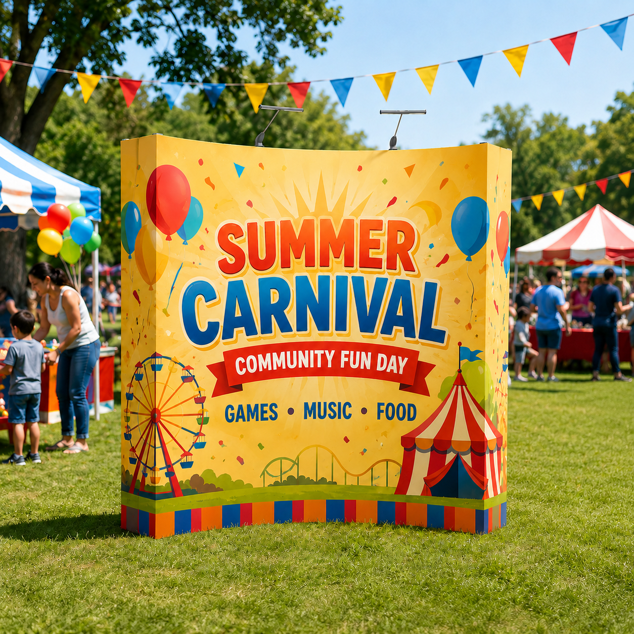 Custom 8ft Curved Pop-Up Display, Spring-Loaded Fabric Backdrop with Duffel Bag for Small Booths & Indoor Events