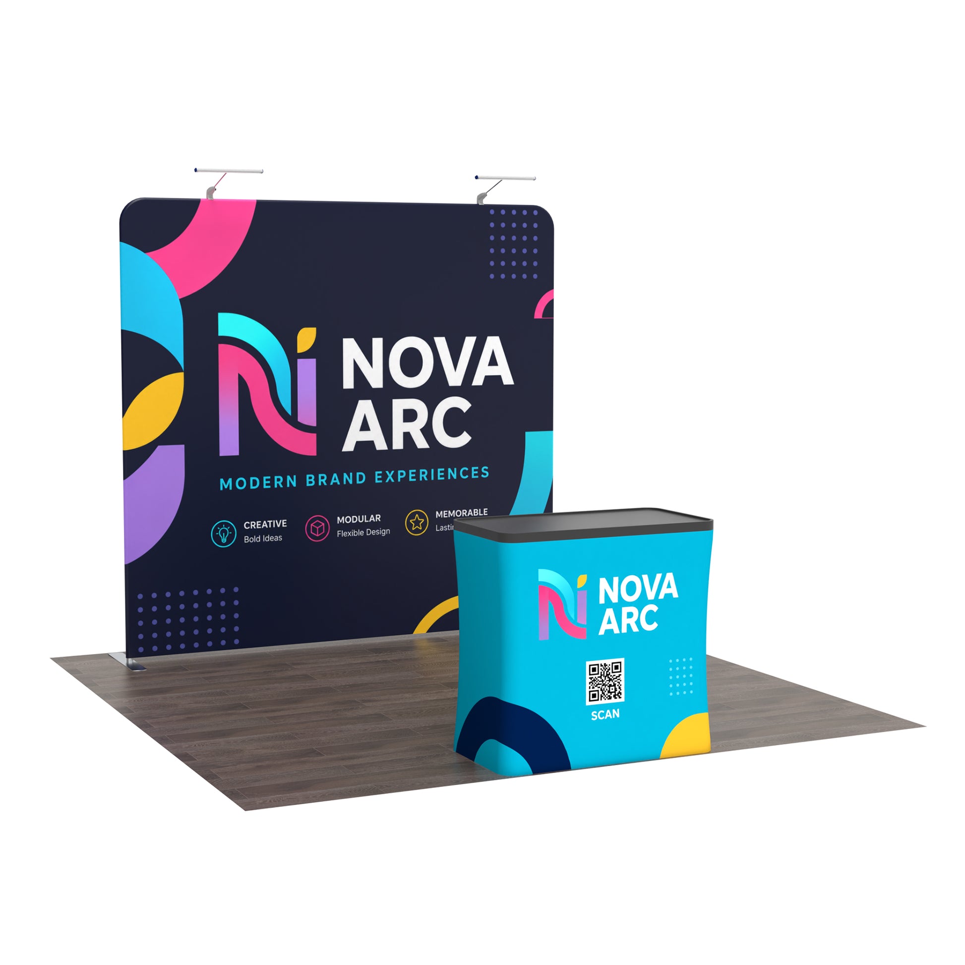 8ft Flat Booth Backwall | TenseFlex Rolling Podium Kit - QuickShowDisplay