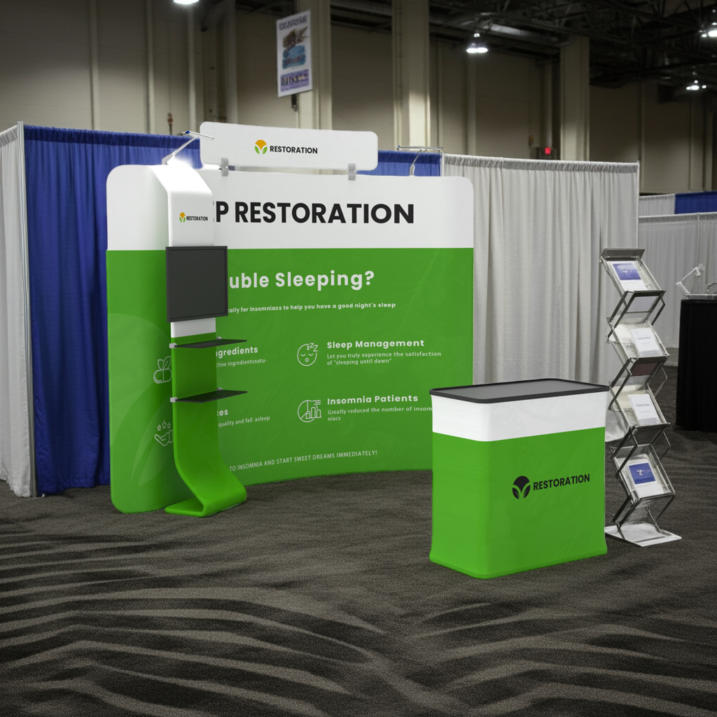 10x10 TenseFlex Curved Media Trade Show Booth - Waterfall