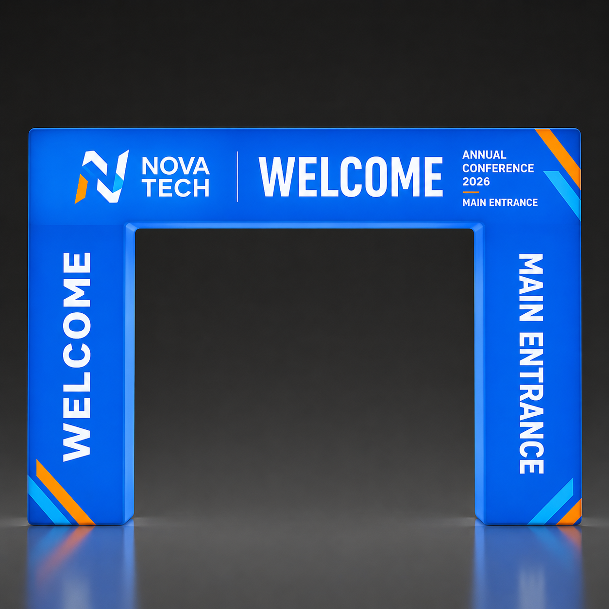 Custom Backlit Rectangle Entrance Display, LED Welcome Gateway with 360° Fabric Graphics for Trade Shows & Check-In Areas - QuickShowDisplay
