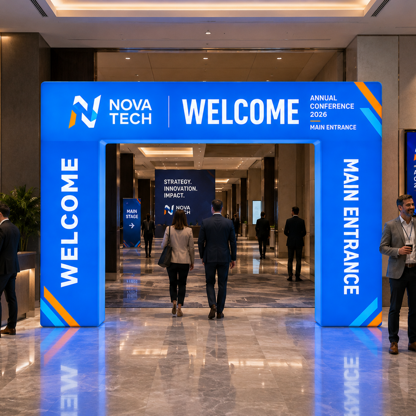 Custom Backlit Rectangle Entrance Display, LED Welcome Gateway with 360° Fabric Graphics for Trade Shows & Check-In Areas - QuickShowDisplay